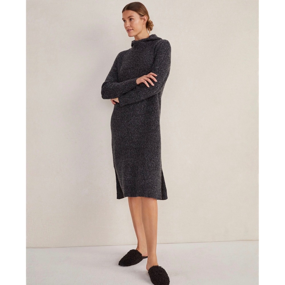 Haven Well Within Womens Charcoal Marled Knit Cowl Neck Midi Sweater Dress L